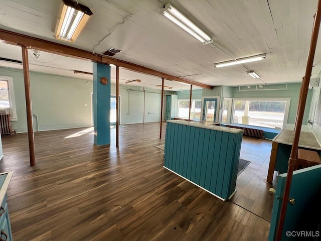 kitchen with radiator and dark hardwood / wood-style flooring