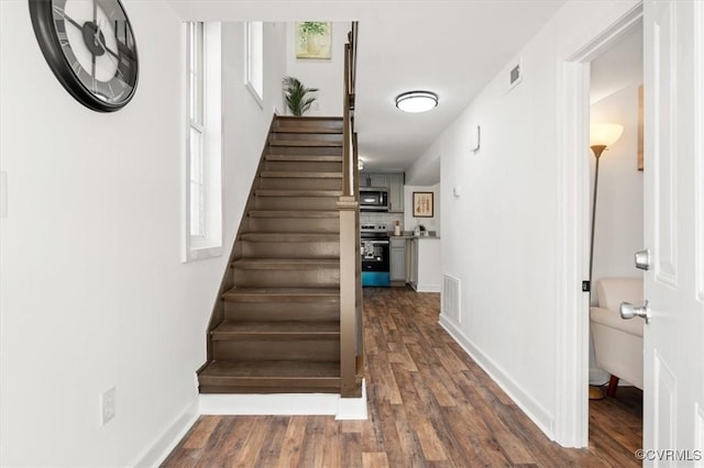 stairway featuring wood-type flooring