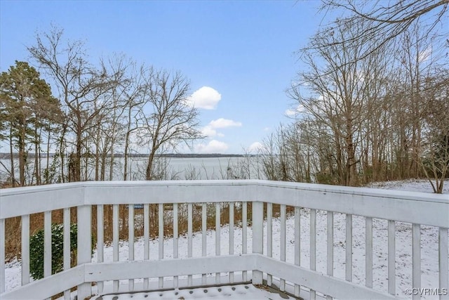 view of snow covered deck