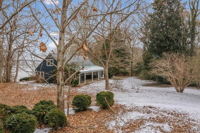 view of yard covered in snow