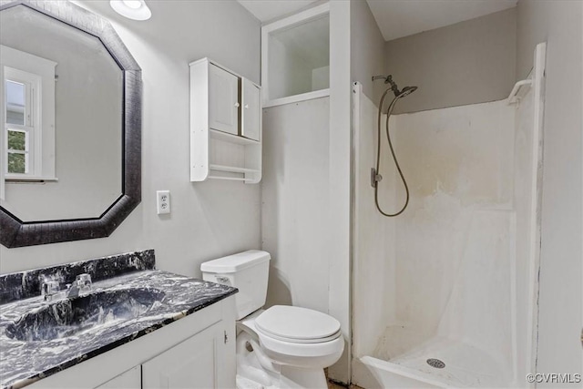 bathroom with vanity, toilet, and walk in shower