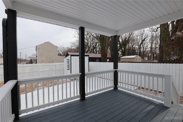 deck featuring a storage unit