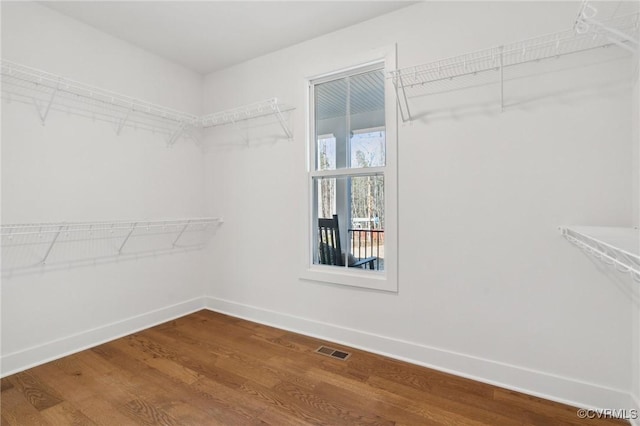 walk in closet with hardwood / wood-style flooring