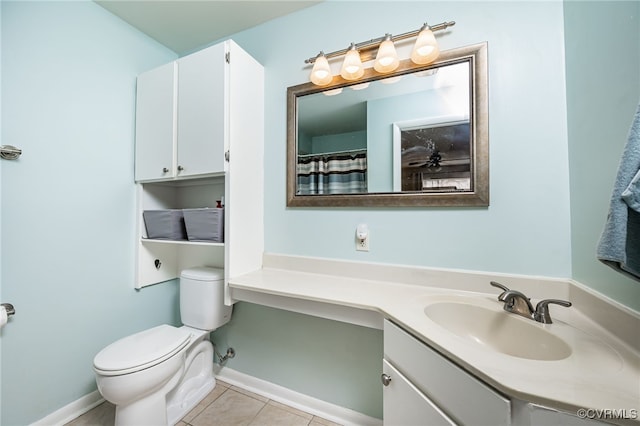 bathroom featuring toilet, vanity, and tile patterned flooring