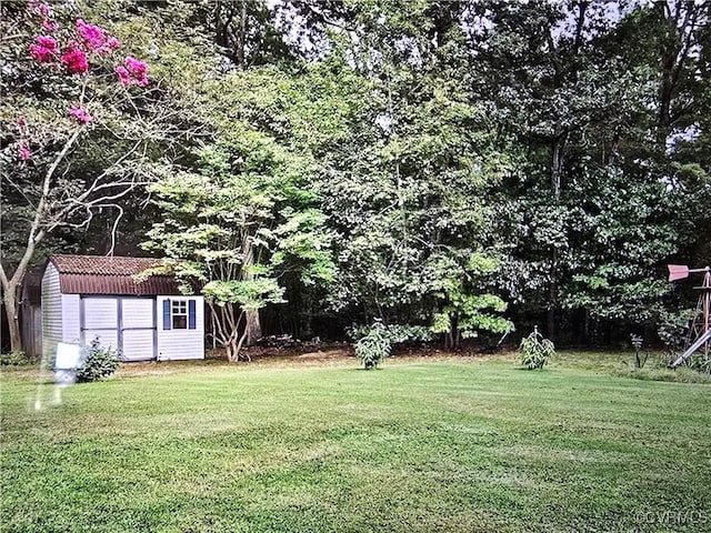 view of yard with a shed