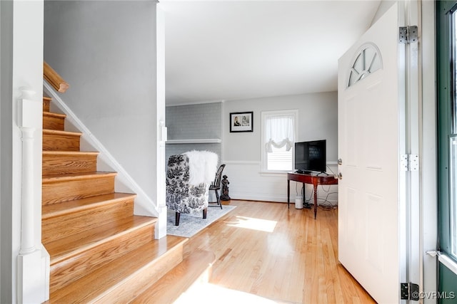 foyer with wood-type flooring