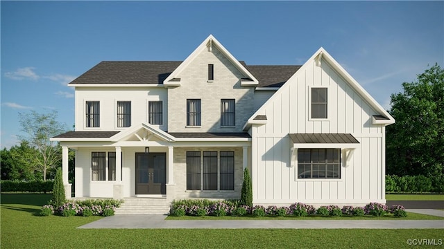 view of front of home featuring a porch and a front yard