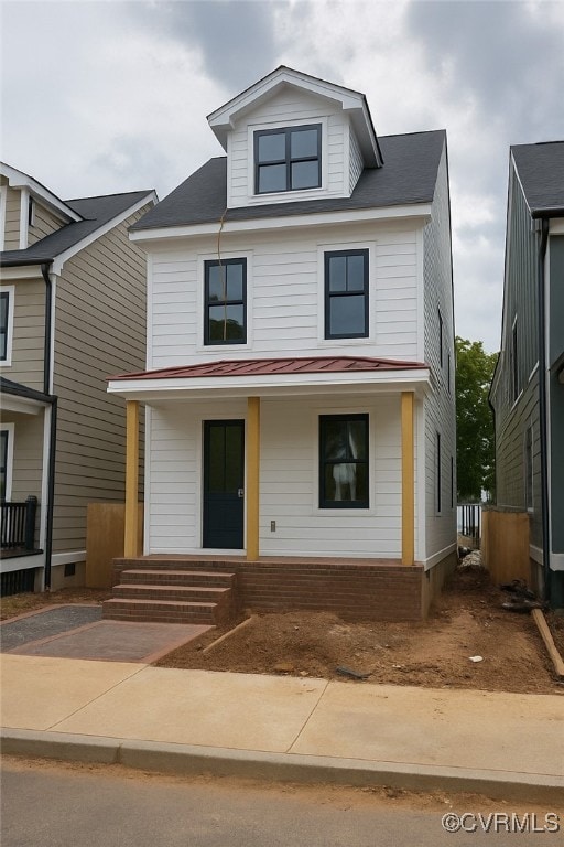 511 N 33rd St, Richmond, VA 23223 - view of front of property featuring covered porch, a standing seam roof, and metal roof