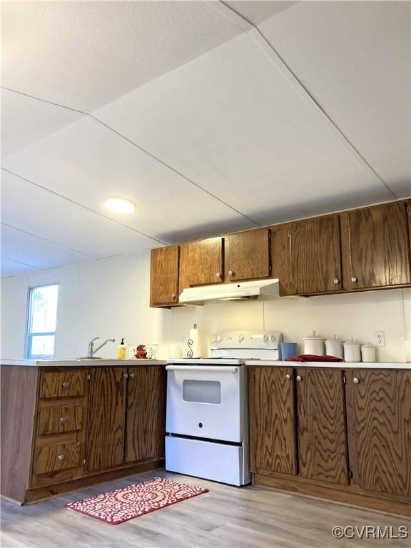 kitchen featuring light hardwood / wood-style flooring and electric stove