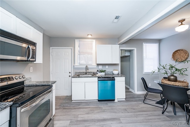 kitchen featuring stainless steel appliances, sink, and white cabinets