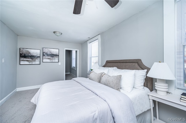 bedroom featuring carpet flooring and ceiling fan