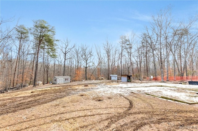 view of yard with a shed