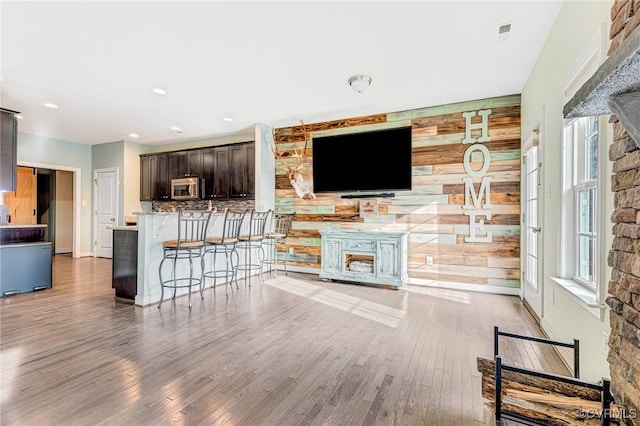 living room with light hardwood / wood-style floors