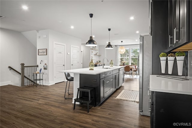 2616 Lassen Walk Unit B, Henrico, VA 23294 - kitchen with freestanding refrigerator, light countertops, dark wood finished floors, and a sink