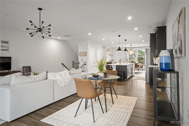 2616 Lassen Walk Unit B, Henrico, VA 23294 - living area with a chandelier, dark wood-style flooring, and recessed lighting