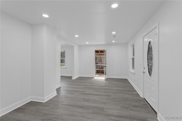 entryway with wood-type flooring