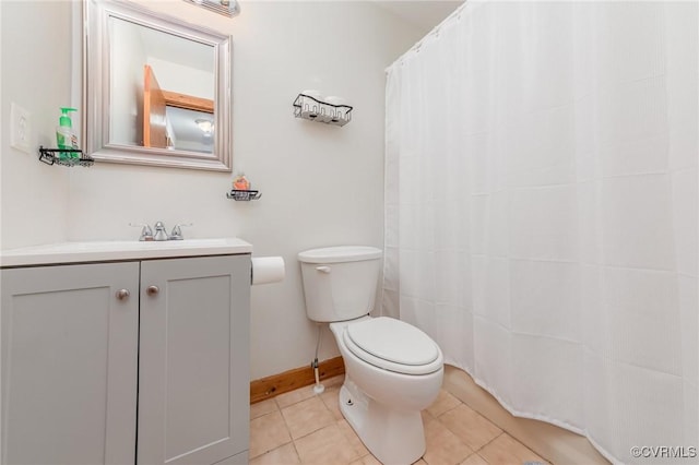 bathroom featuring vanity, toilet, and tile patterned flooring