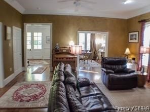 living room with a healthy amount of sunlight and ceiling fan