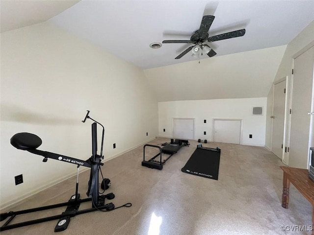 workout area with lofted ceiling