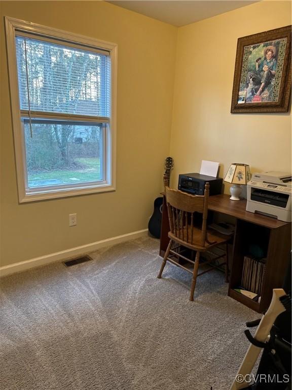 view of carpeted home office