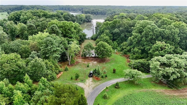 aerial view featuring a rural view and a water view