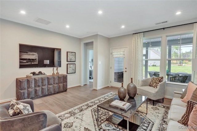 living room with light hardwood / wood-style floors