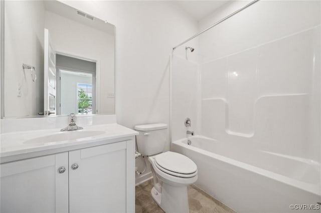 full bathroom featuring toilet, vanity, and shower / bathing tub combination