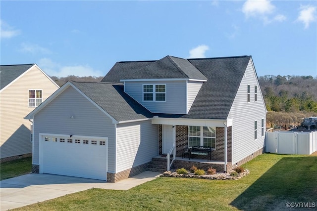 view of front of house with a garage and a front lawn