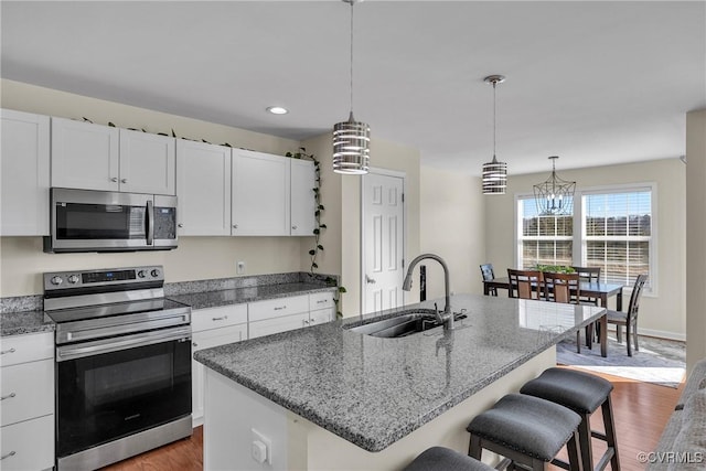 kitchen with white cabinetry, sink, an island with sink, and appliances with stainless steel finishes