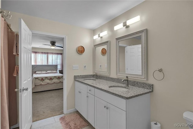 bathroom with vanity, tile patterned floors, and ceiling fan