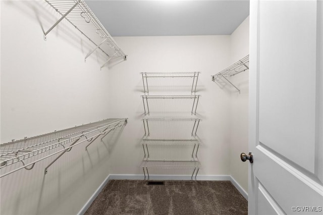 spacious closet with dark carpet