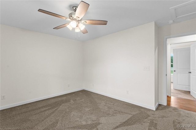 carpeted empty room with ceiling fan