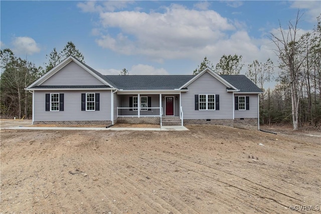 ranch-style home with covered porch