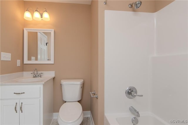 full bathroom featuring vanity, toilet, and shower / bathing tub combination