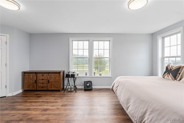 bedroom with dark hardwood / wood-style flooring