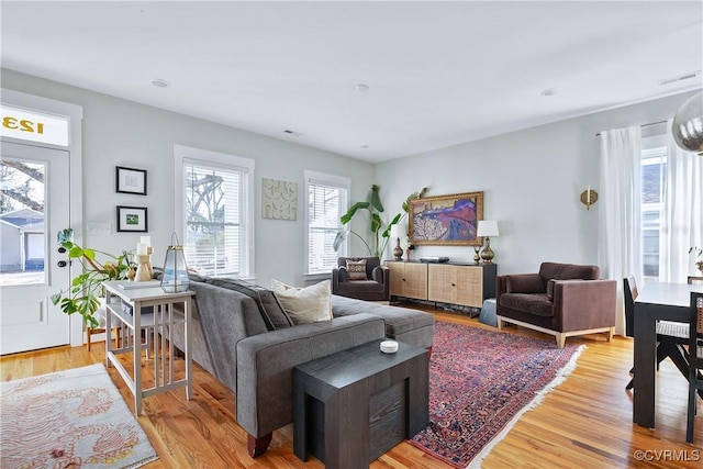 living room with light wood-type flooring