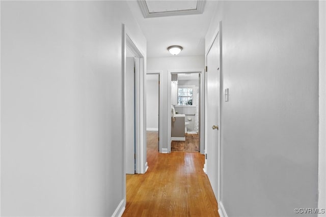 corridor with light hardwood / wood-style floors