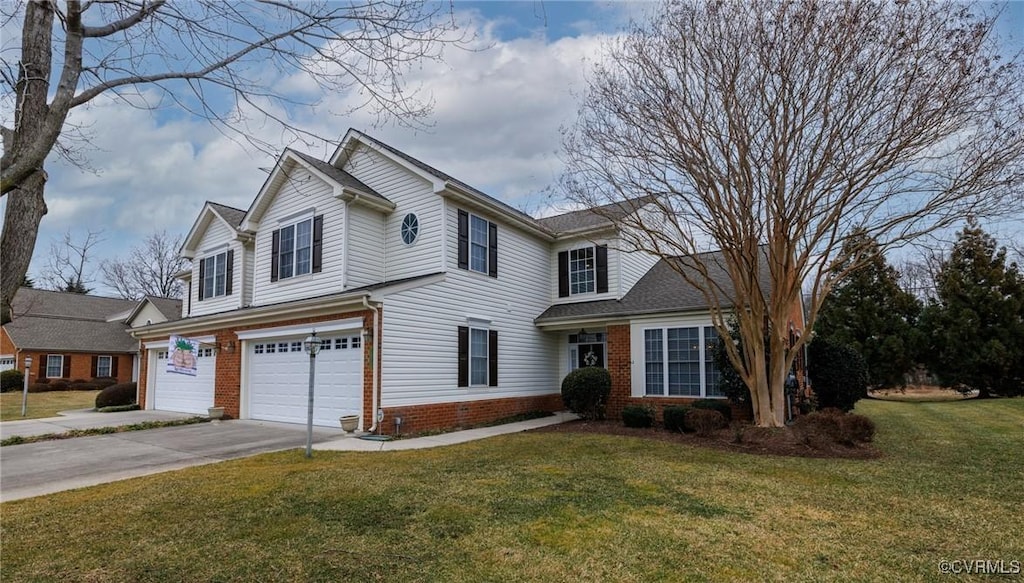 view of front of home featuring a garage and a front lawn