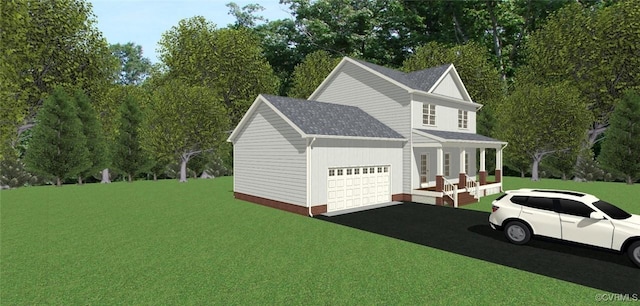 view of front of home featuring covered porch and a front yard