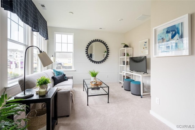 living room with light carpet