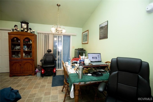 interior space featuring a notable chandelier and vaulted ceiling