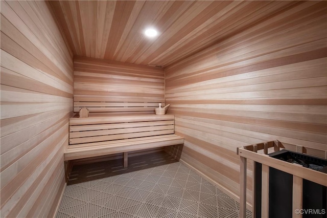 view of sauna with tile patterned flooring