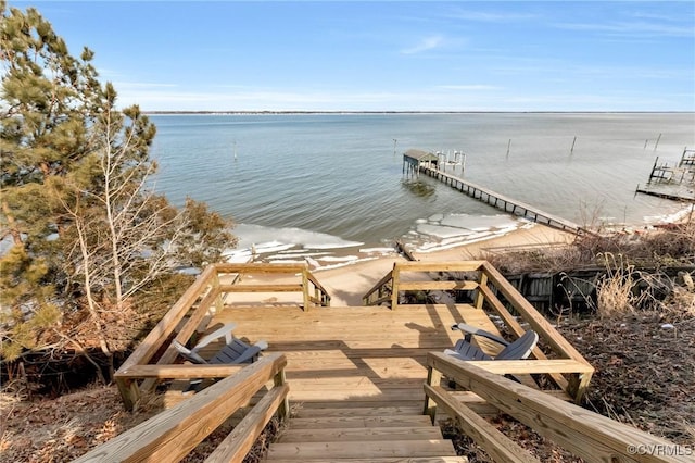 dock area featuring a water view