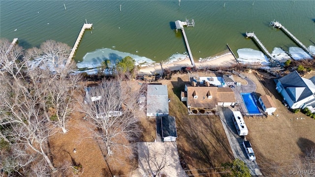 drone / aerial view featuring a water view