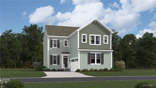 view of front of home featuring a garage and a front yard