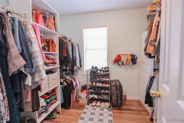 spacious closet with light hardwood / wood-style floors