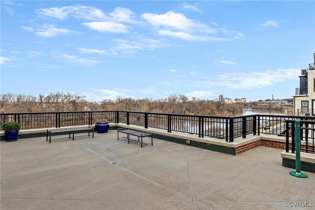 view of patio / terrace featuring a water view