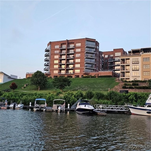 view of water feature featuring a dock