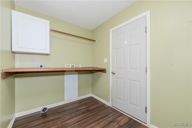 washroom featuring hookup for a washing machine, electric dryer hookup, and dark wood-type flooring