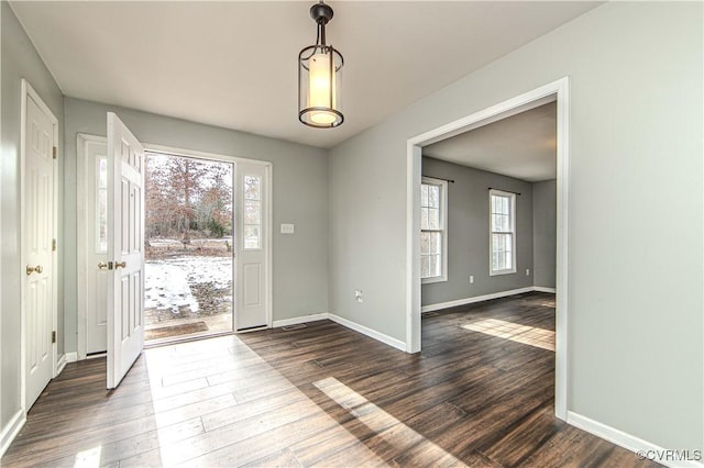 interior space featuring plenty of natural light and dark hardwood / wood-style floors